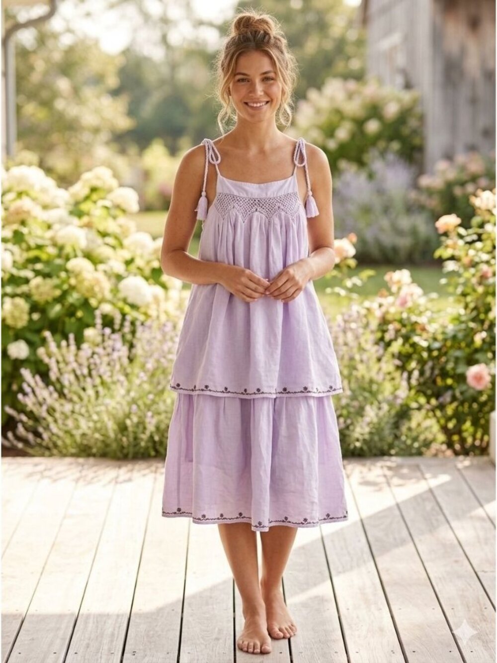 Happy x Nature Women's Small Lavender Midi Sundress Cotton Boho